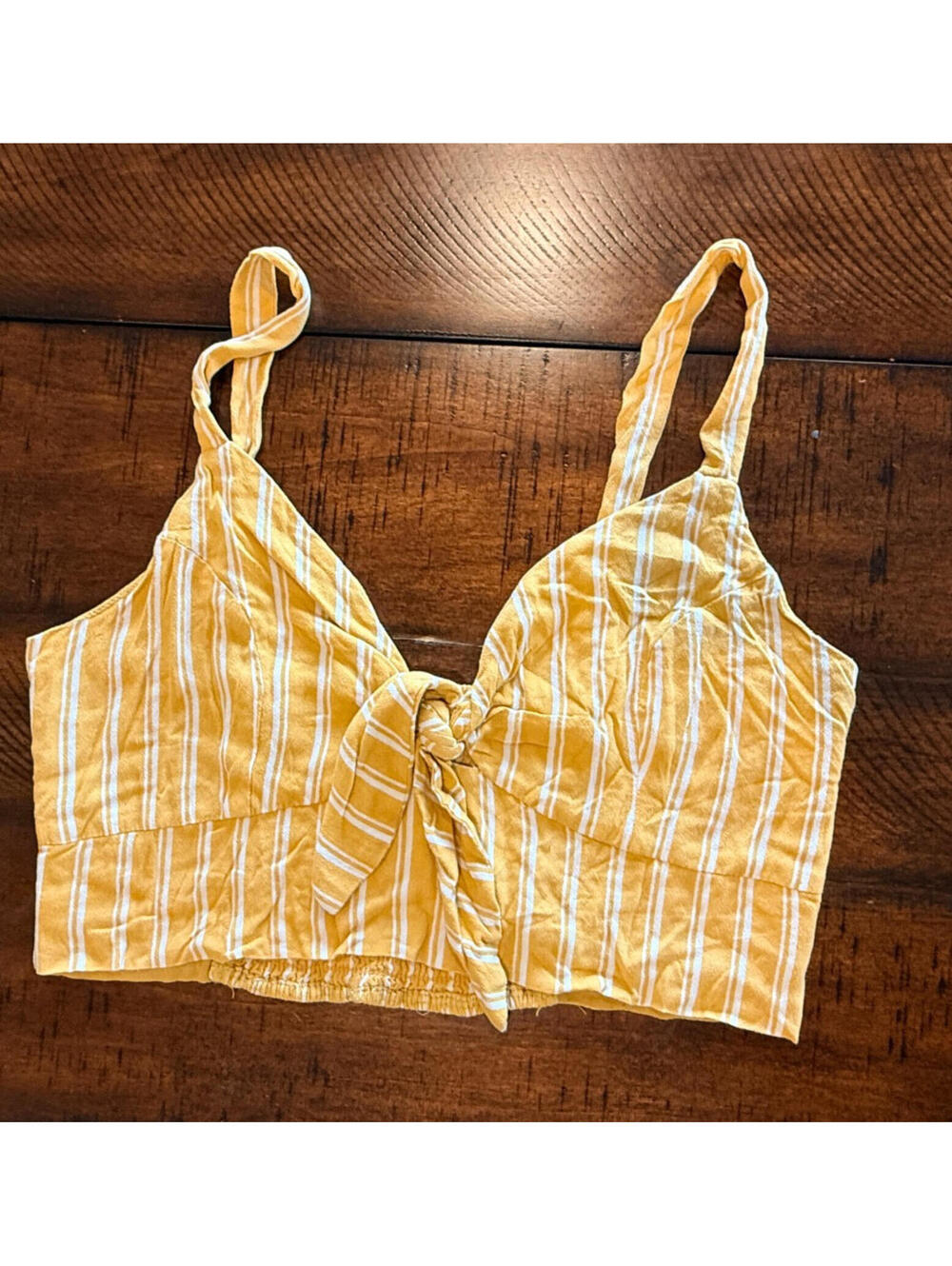 Lottie Moss Yellow and White Striped Crop Top, Size Medium